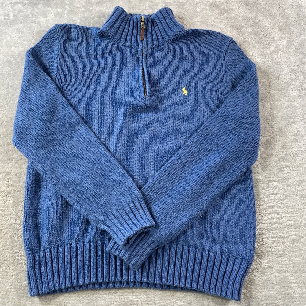 Polo Ralph Lauren 1/4 Zip Sweater Men Medium Blue Cotton Mock Neck Preppy Casual